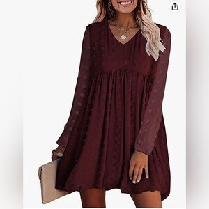 Swiss dot boho dress in wine red